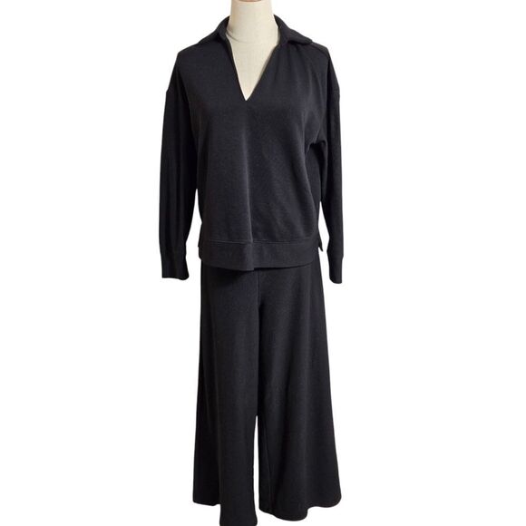 Adrianna Papell Black Stretch Basic Shirt And Cropped Pants Set - Picture 1 of 9